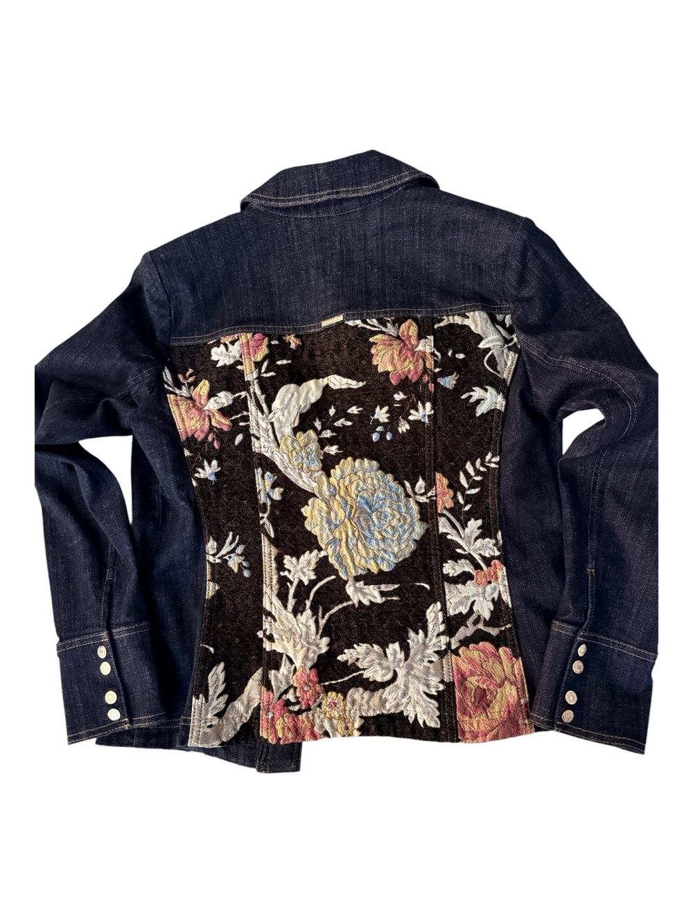 WHBM Embroidered Floral Denim Jacket shacket eclectic grandpa coquette girl cozy - Picture 2 of 9